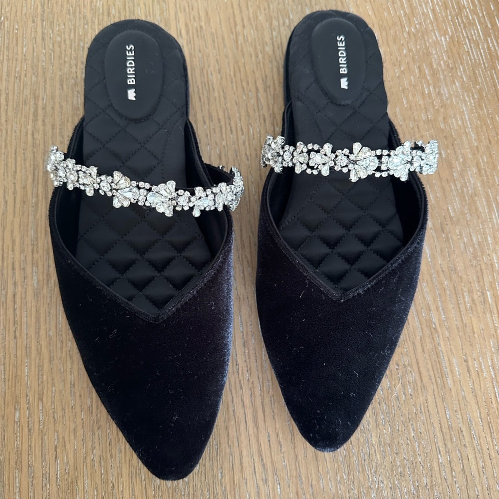Birdies Black Velvet Jewel-Embellished Swan